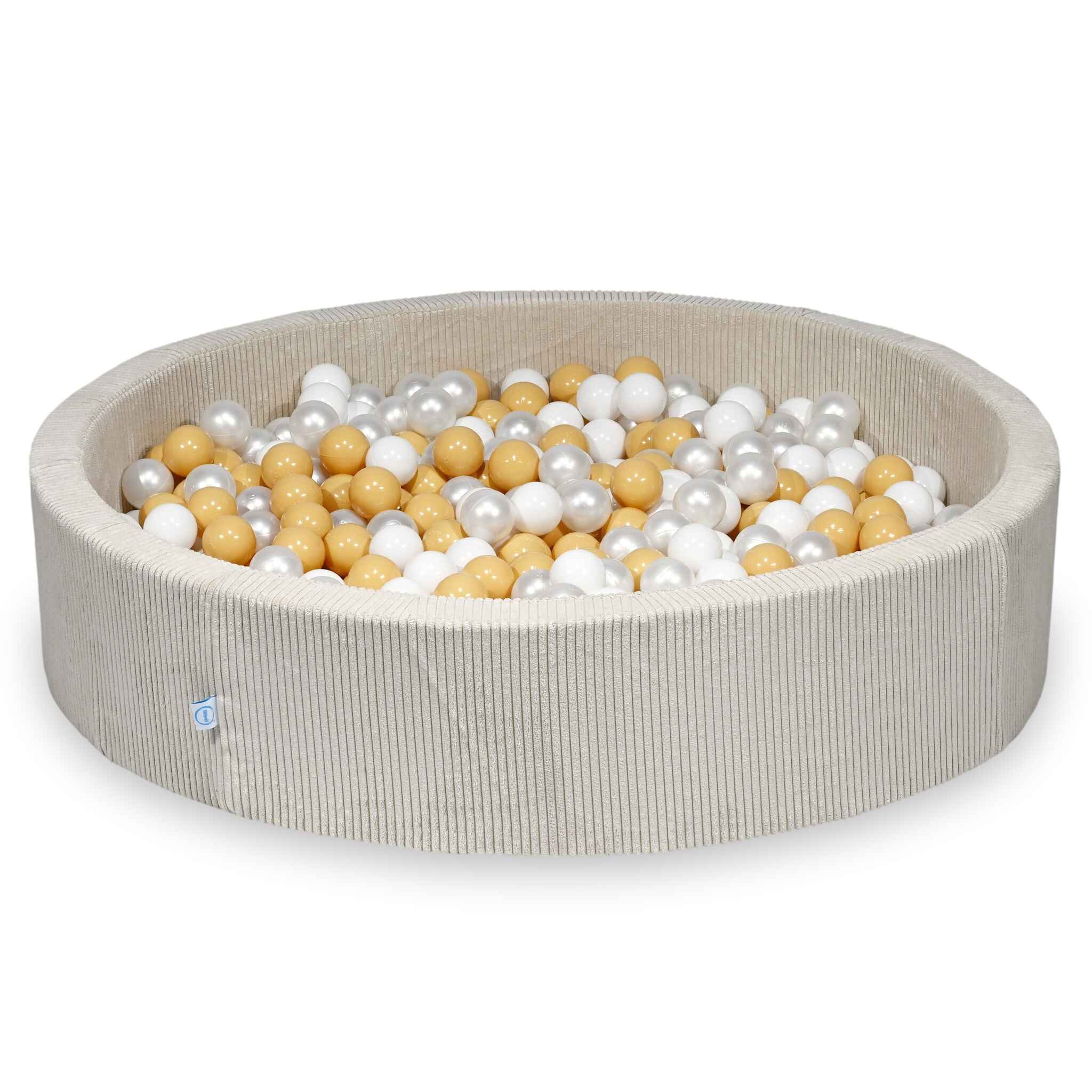 Piscine à balles en velours côtelé beige 130x30 cm avec 600 balles