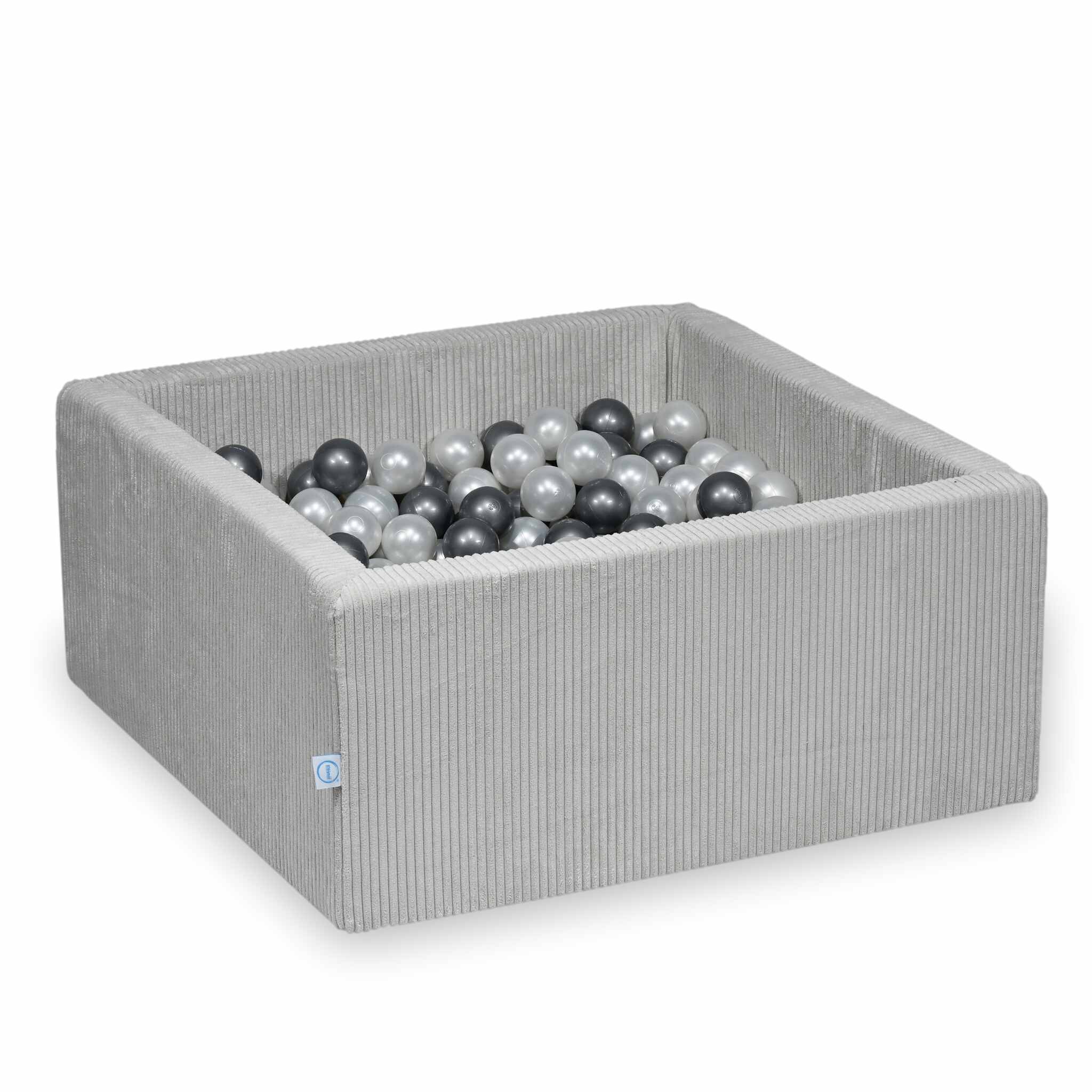 Piscine à balles carrée 90x90x40 cm en velours côtelé Gris, 400 balles