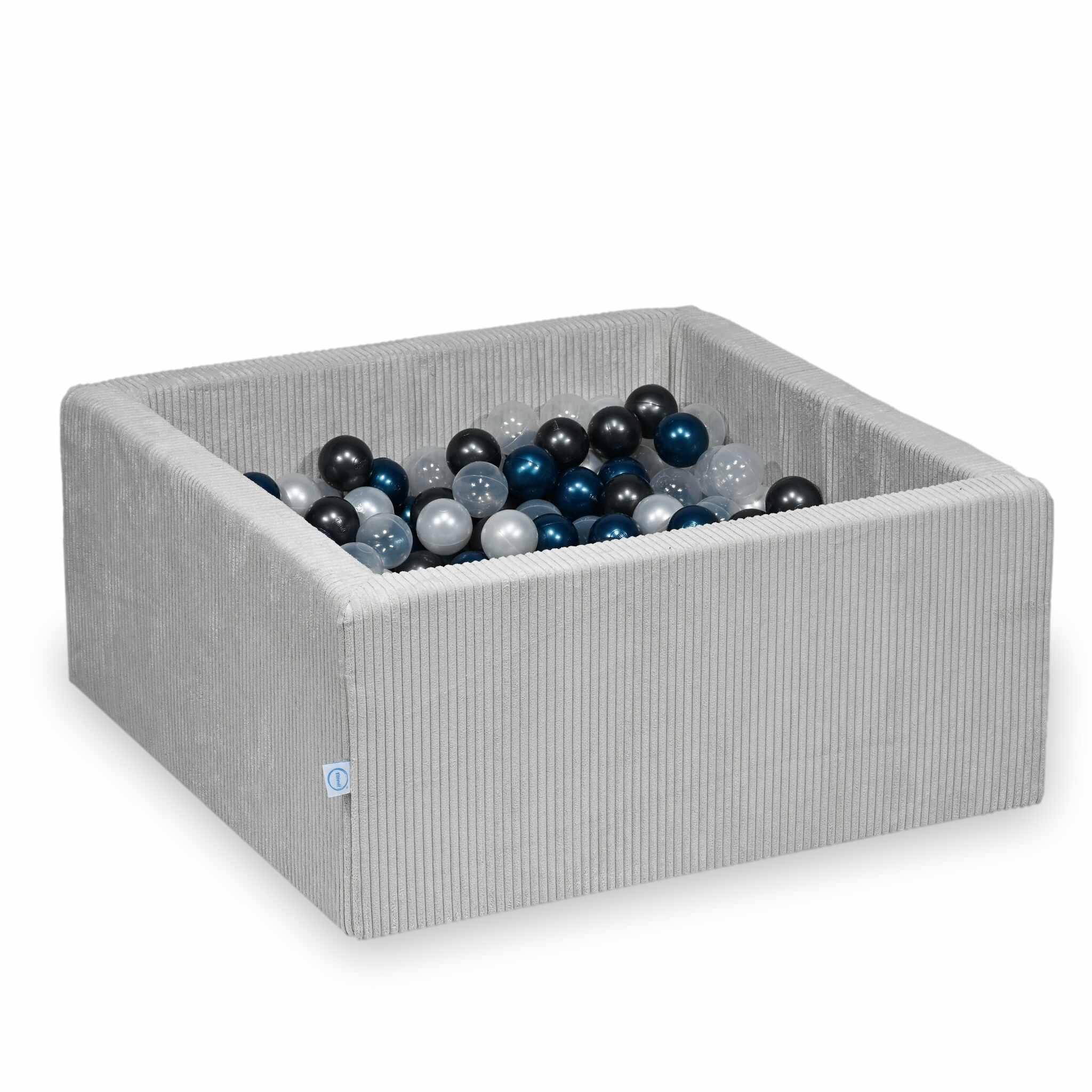 Piscine à balles carrée 90x90x40 cm en velours côtelé Gris, 400 balles