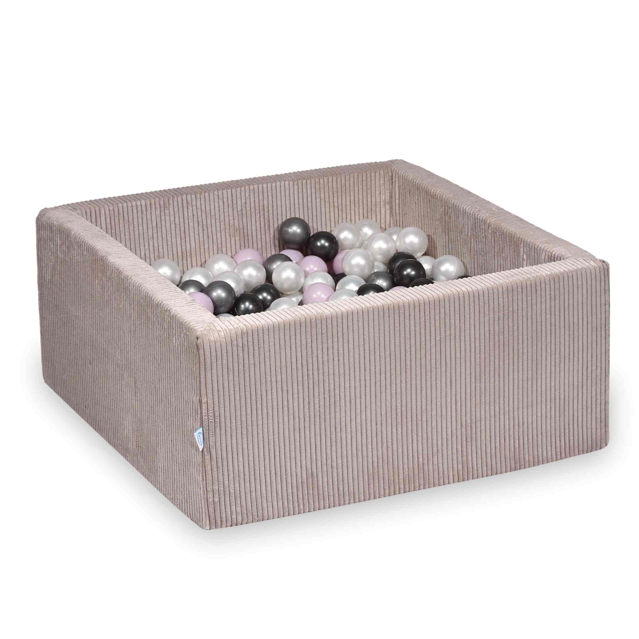Piscine à balles carrée 90x90x40 cm en velours côtelé Rose clair, 400 balles