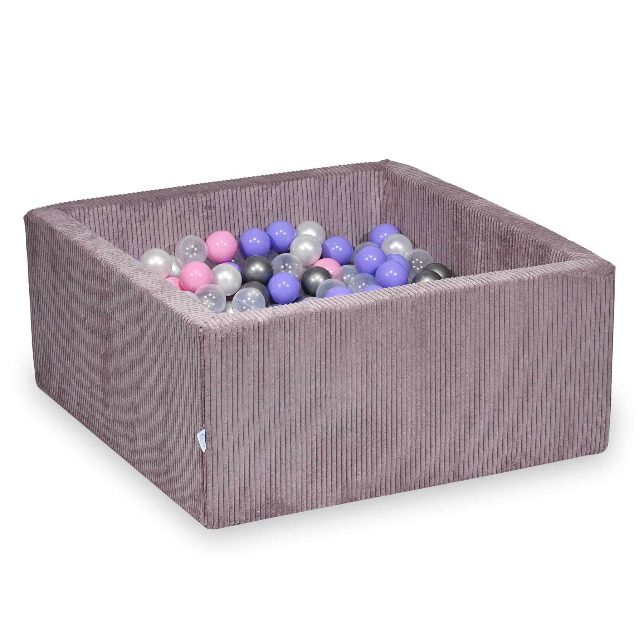 Piscine à balles carrée 90x90x40 cm en velours côtelé Lavende, 400 balles