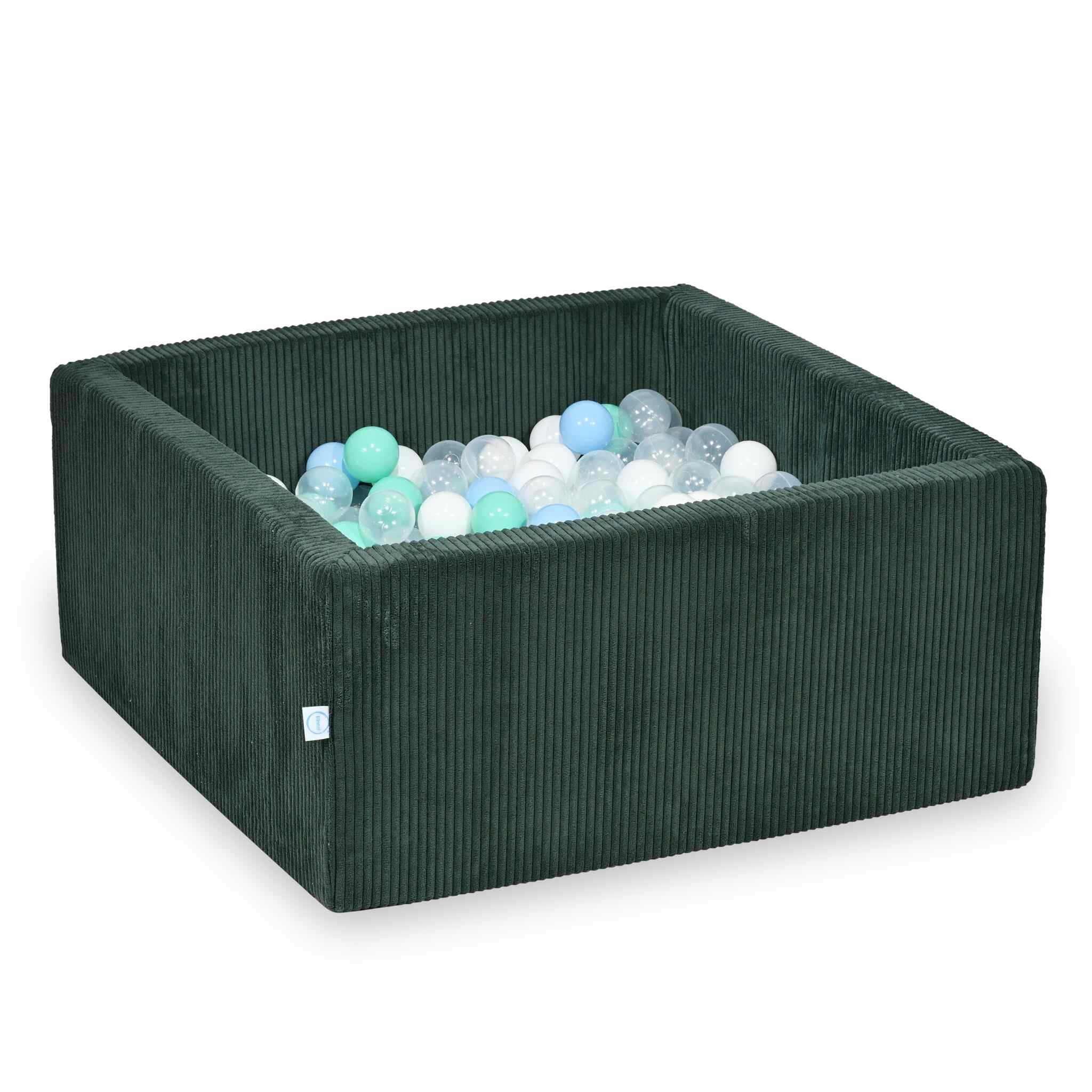Piscine à balles carrée 90x90x40 cm en velours côtelé Vert, 400 balles