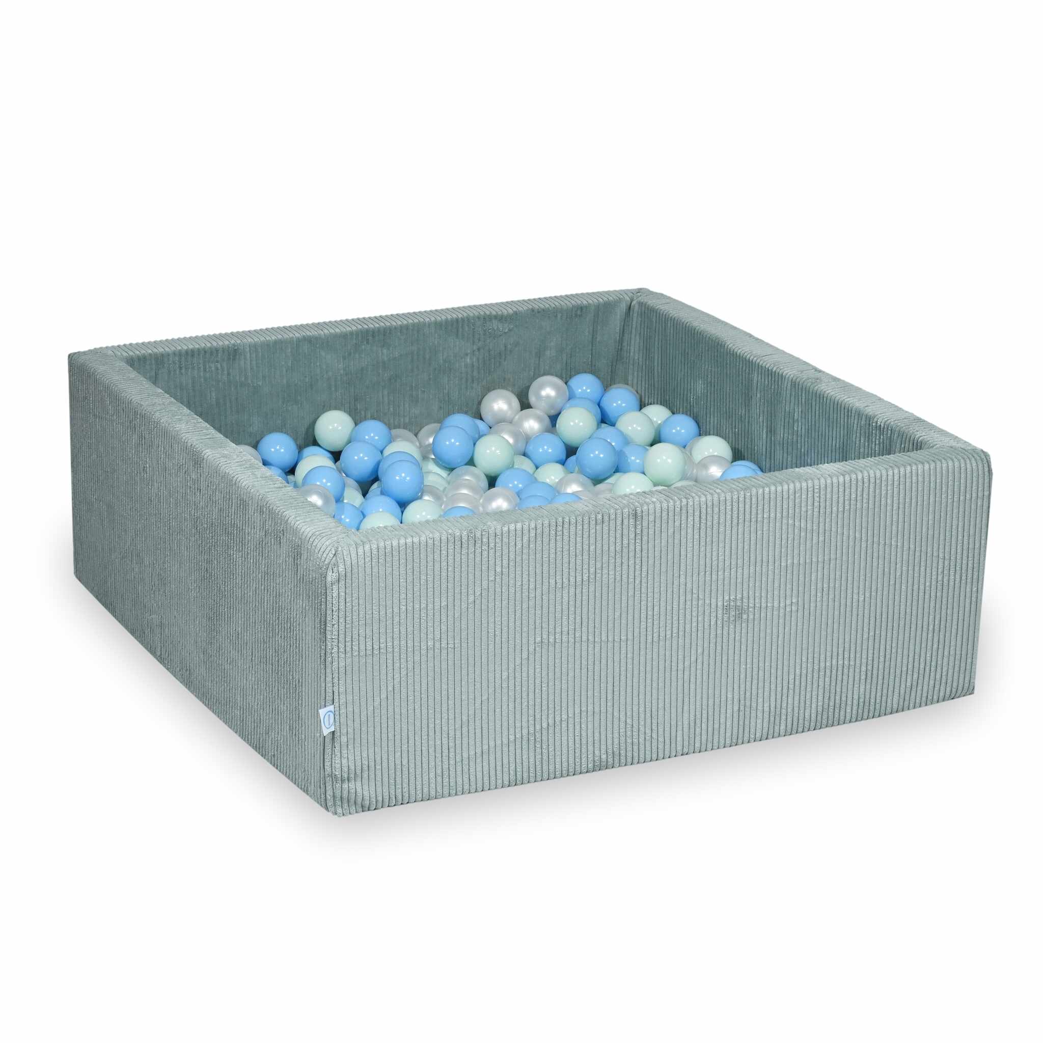 Piscine à balles carrée 110x110x40 cm en velours côtelé Menthe claire, 600 balles