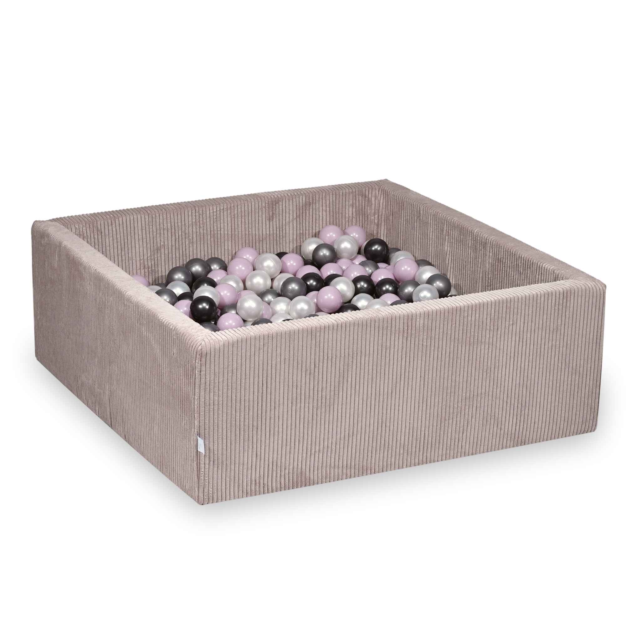 Piscine à balles carrée 110x110x40 cm en velours côtelé Rose clair, 600 balles