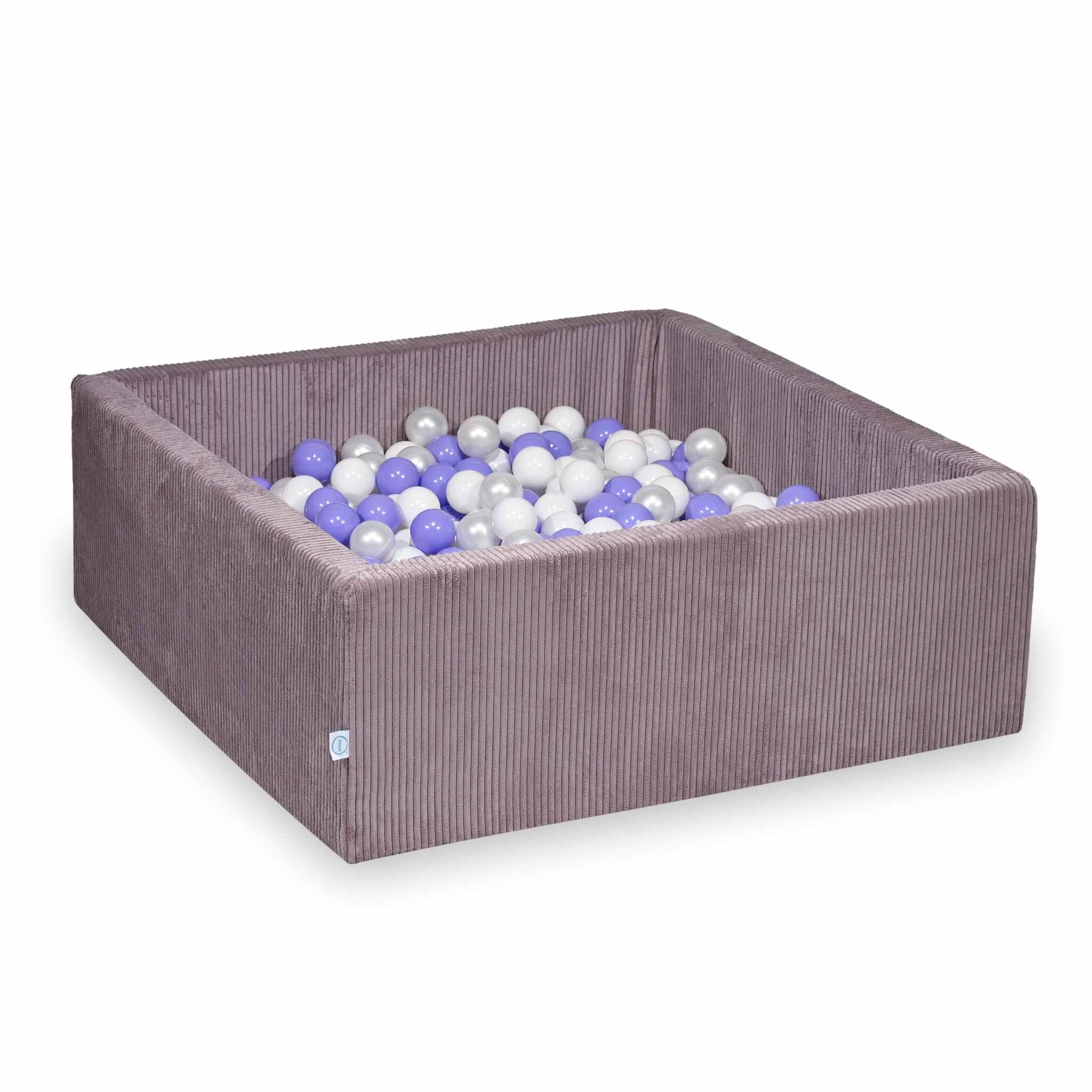 Piscine à balles carrée 110x110x40 cm en velours côtelé Lavende, 600 balles