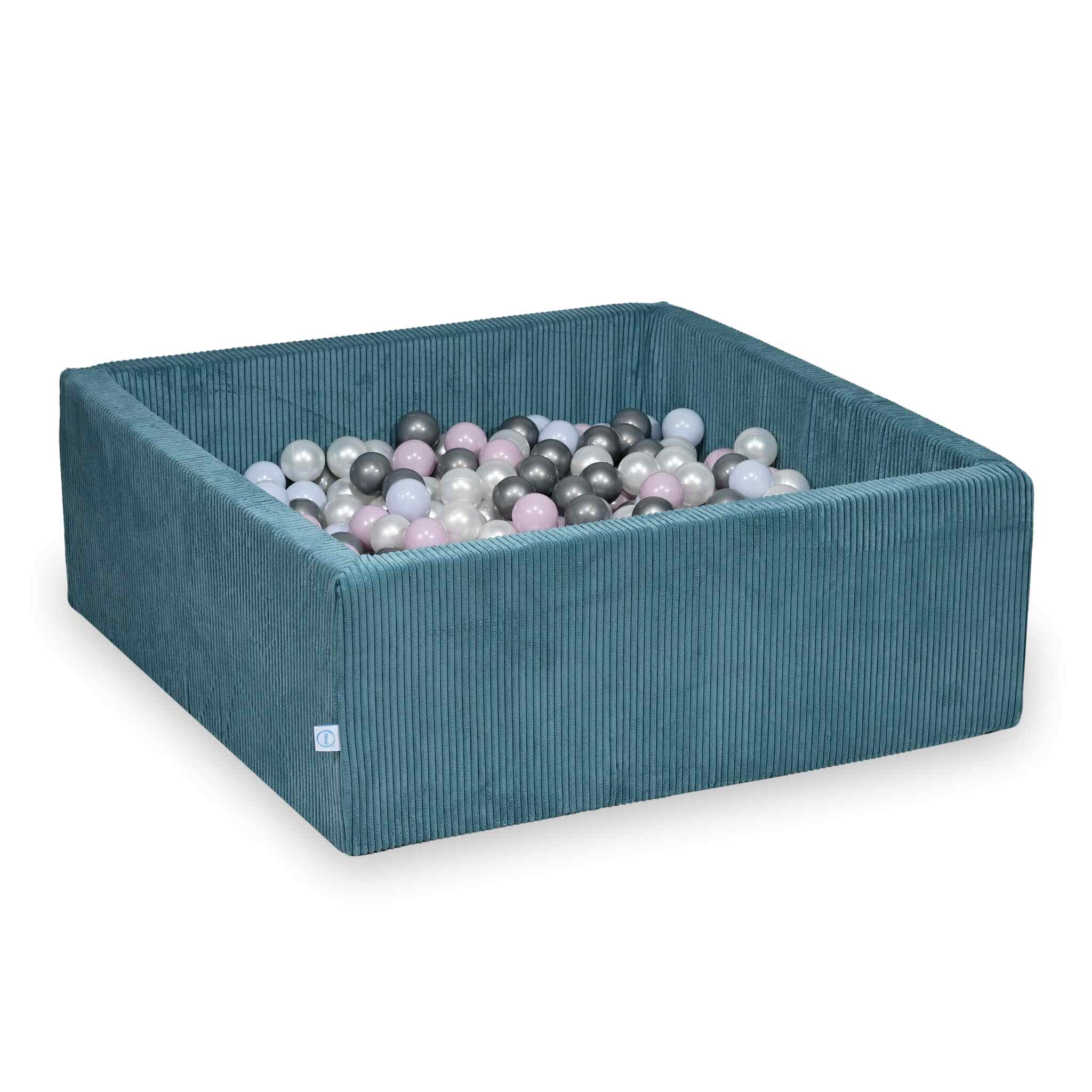 Piscine à balles carrée 110x110x40 cm en velours côtelé Bleu, 600 balles