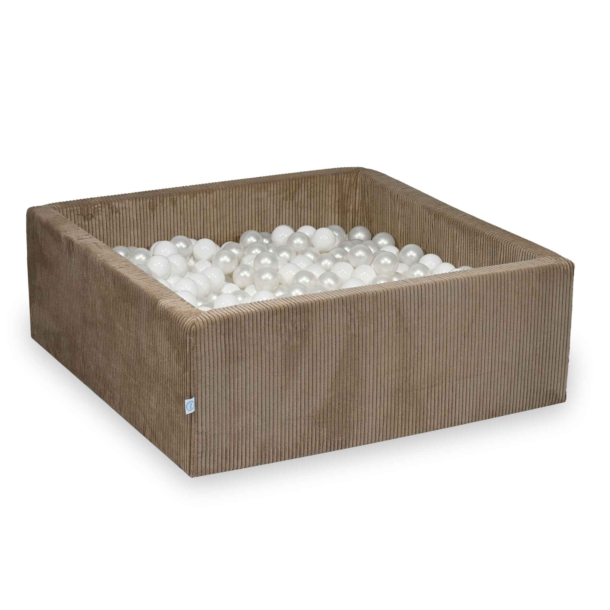 Piscine à balles carrée 110x110x40 cm en velours côtelé Toffee, 600 balles