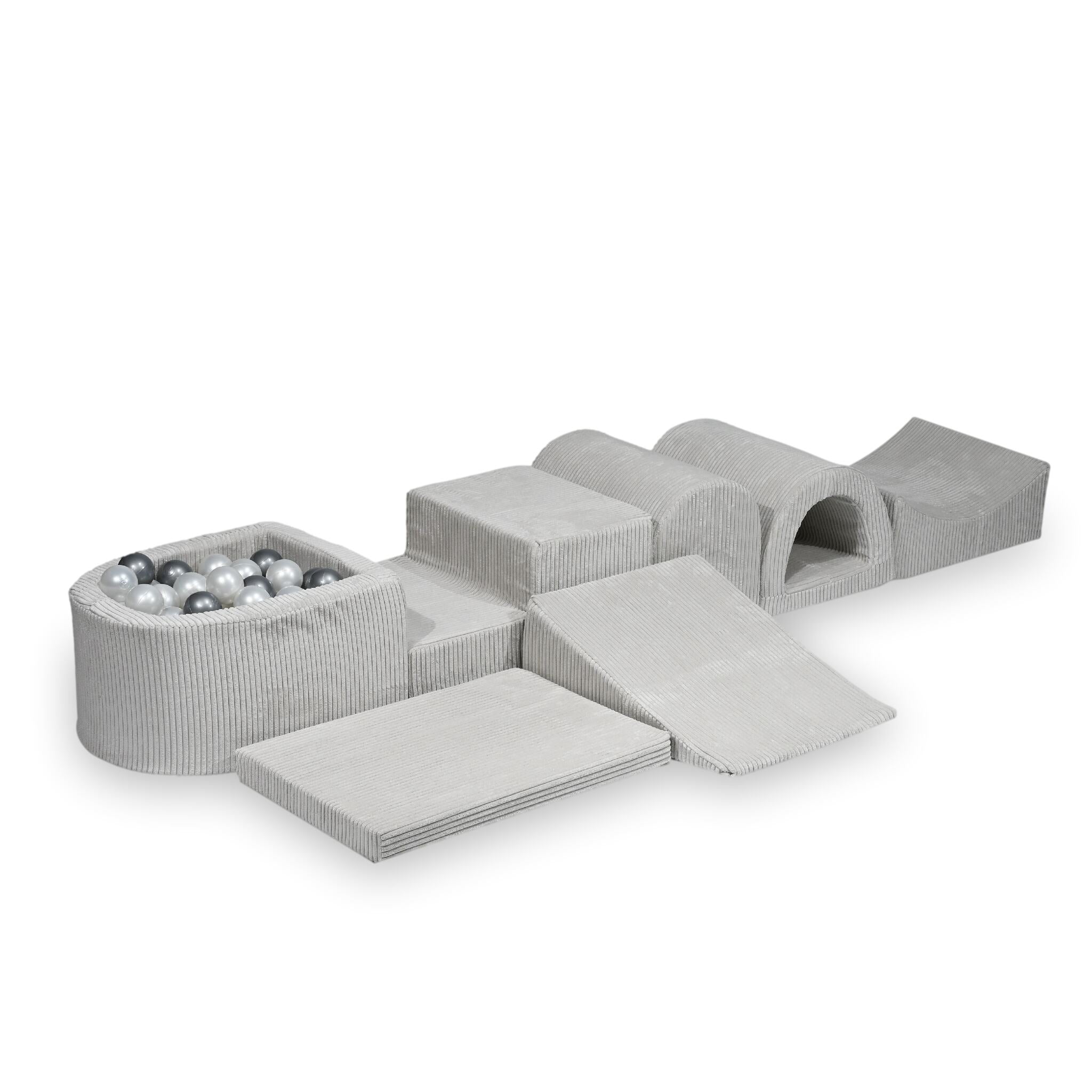CONFIGURATEUR DE PARCOURS DE MOTRICITÉ – ENSEMBLE 16 (COIN, COLLINE, MARCHES, BERCEAU, PONT, TAPIS)
