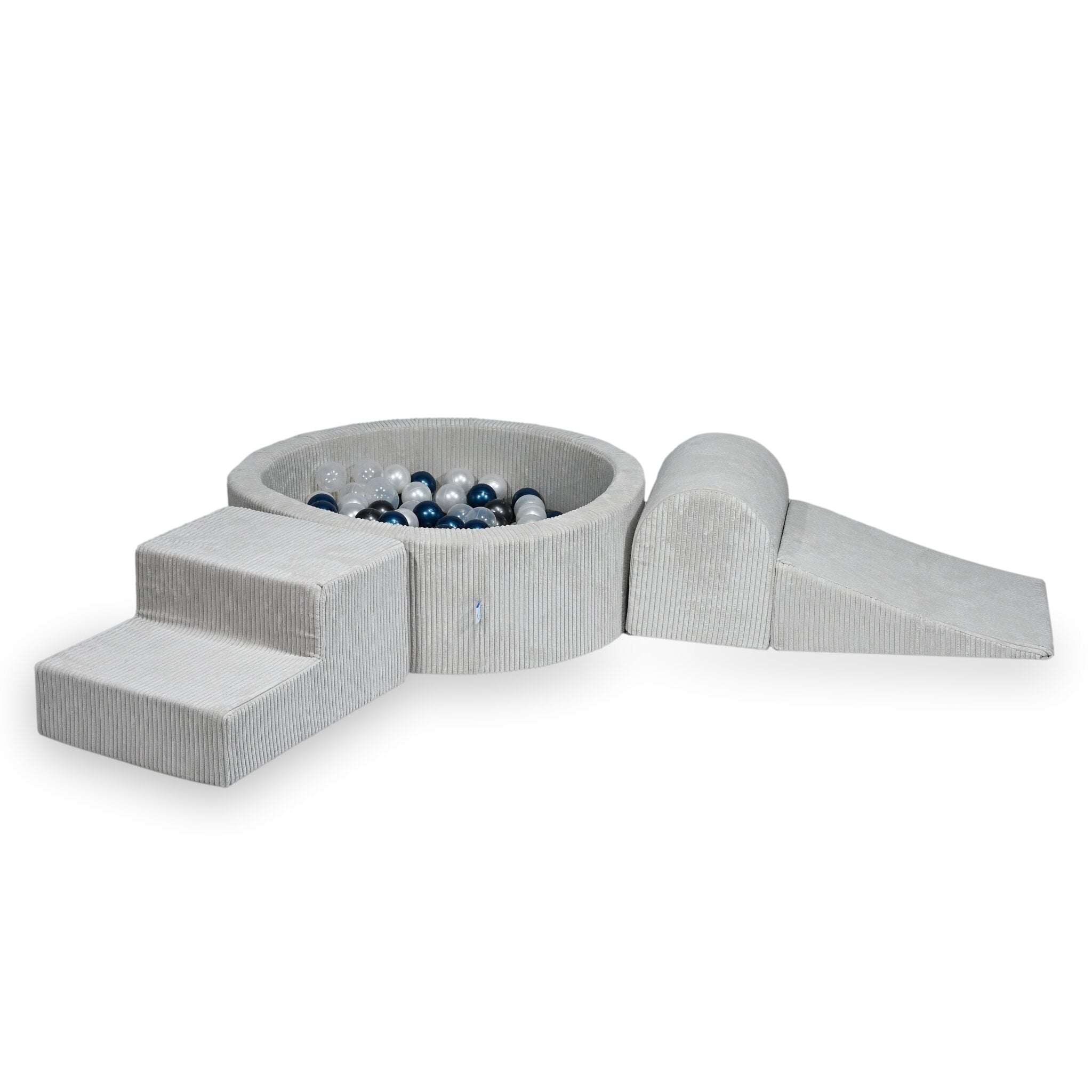 Aire de jeux en mousse avec piscine ronde 90x30 côtelé gris + 200 balles