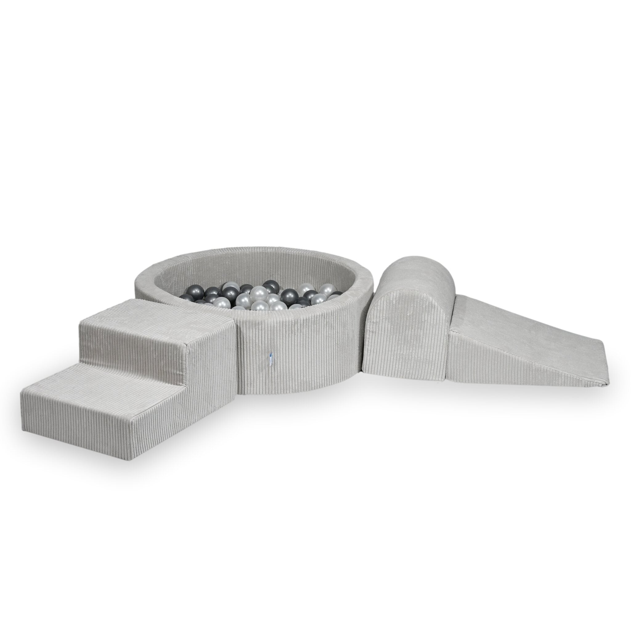 Aire de jeux en mousse avec piscine ronde 90x30 côtelé gris + 200 balles