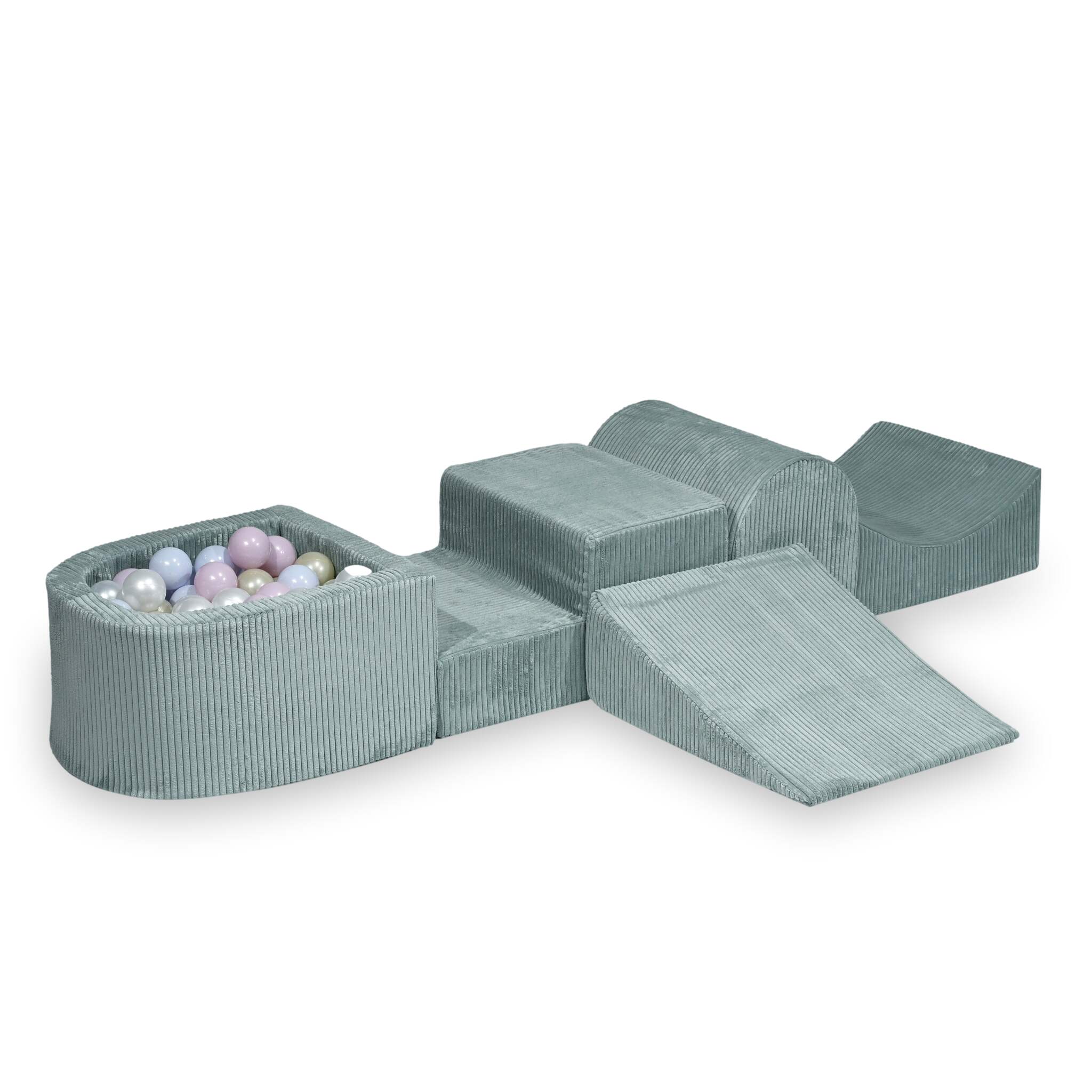 Aire de jeux en mousse avec colline et piscine micro côtelé menthe claire+ 100 balles