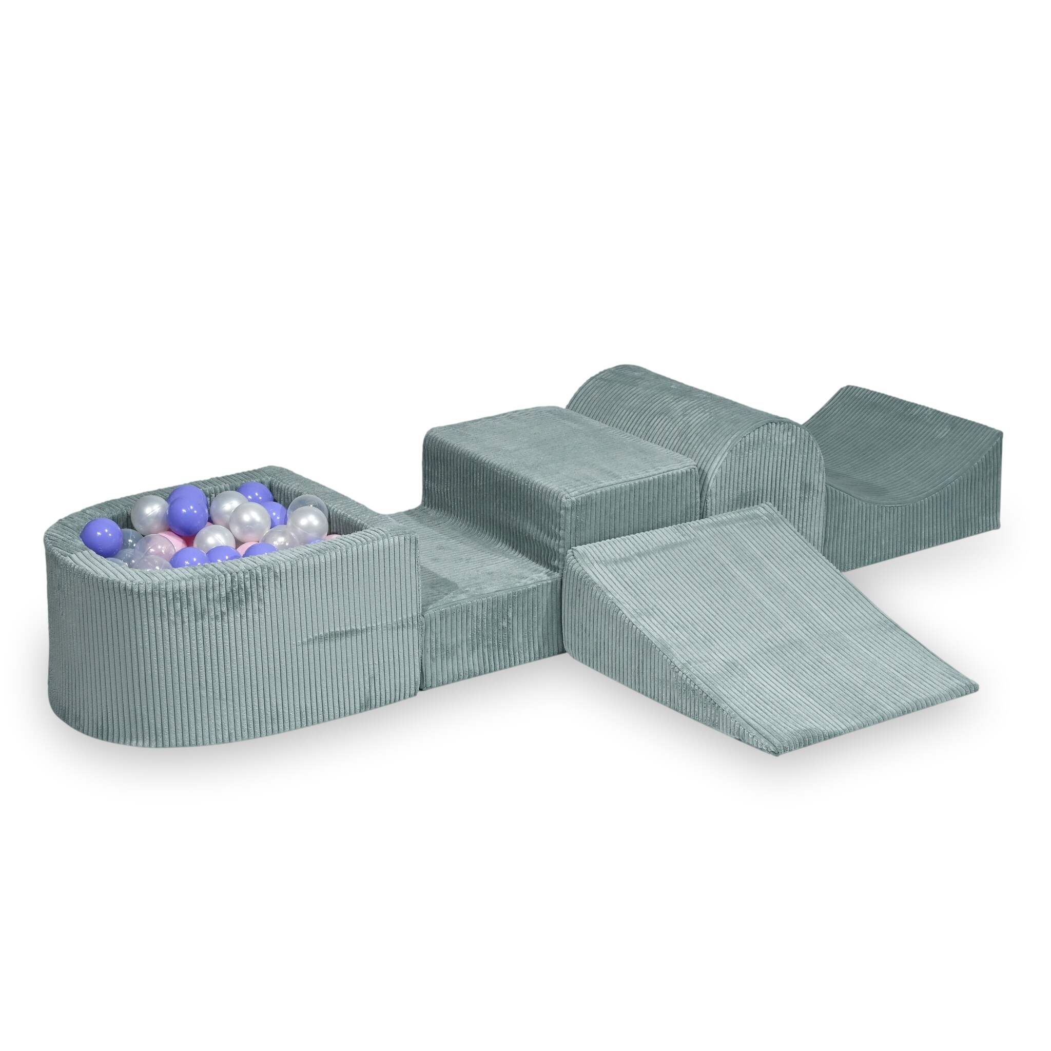 Aire de jeux en mousse avec colline et piscine micro côtelé menthe claire+ 100 balles