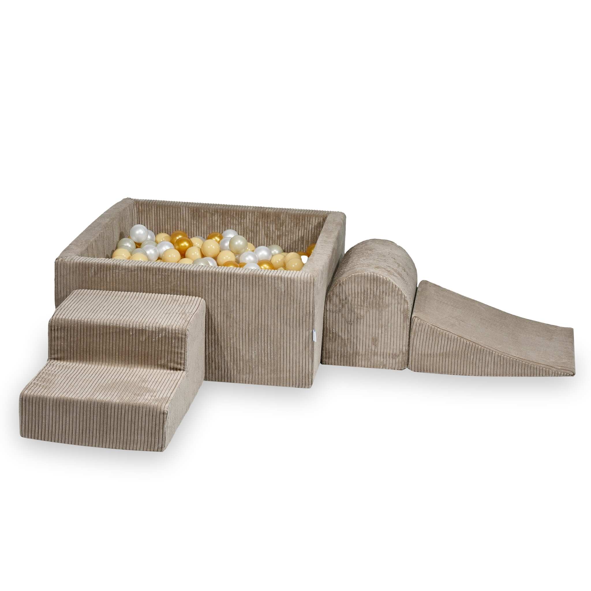 Aire de jeux en mousse avec piscine à balles carrée set de jeu enfant 90x90x40 côtelé toffee + 400 balles