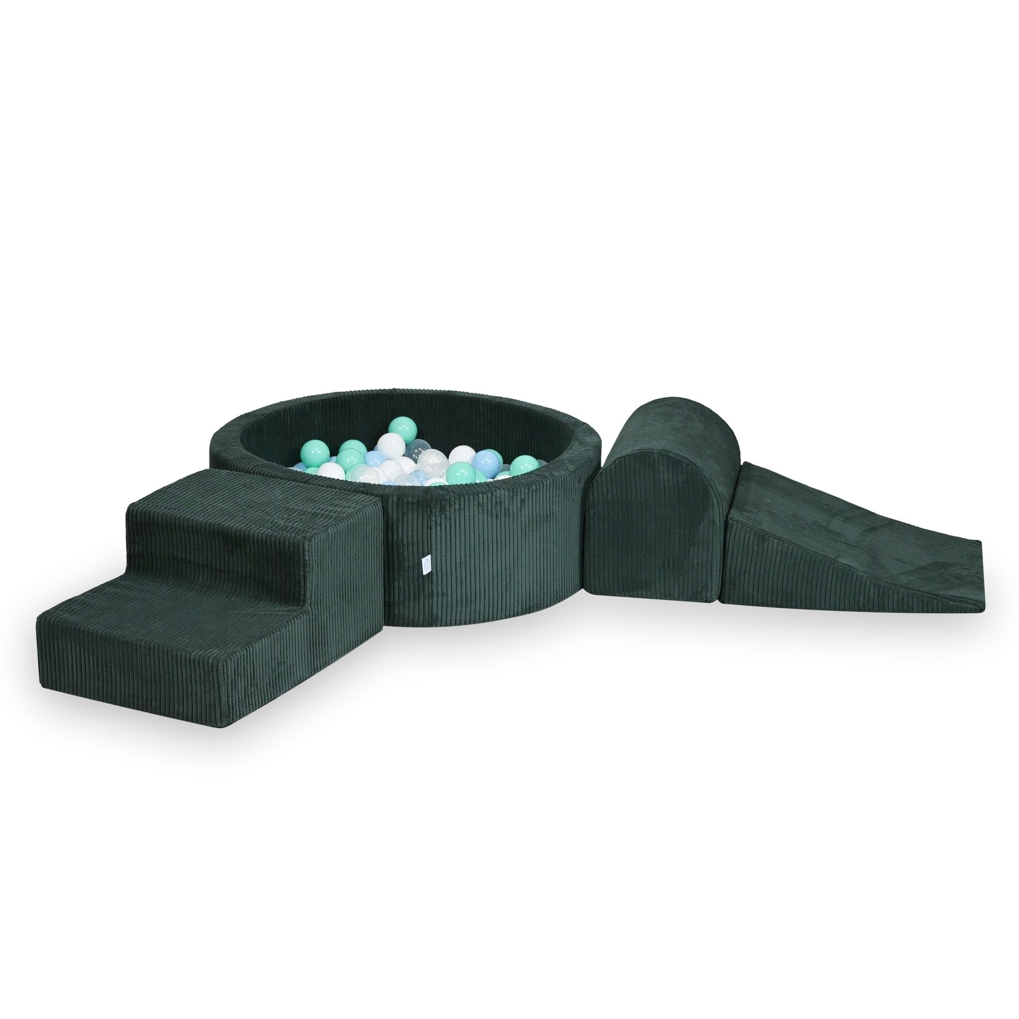 Aire de jeux en mousse avec piscine ronde 90x30 côtelé vert +200 balles