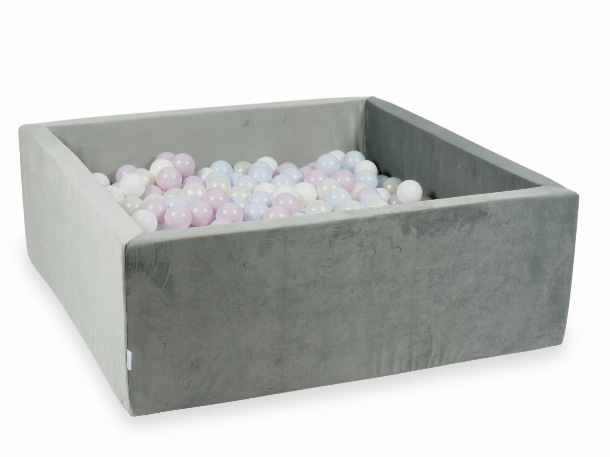 Piscine à Balles 110x110x40 Velvet gris avec balles 600 pcs (rose perle claire, bleu perle claire, iridescent, blanc)