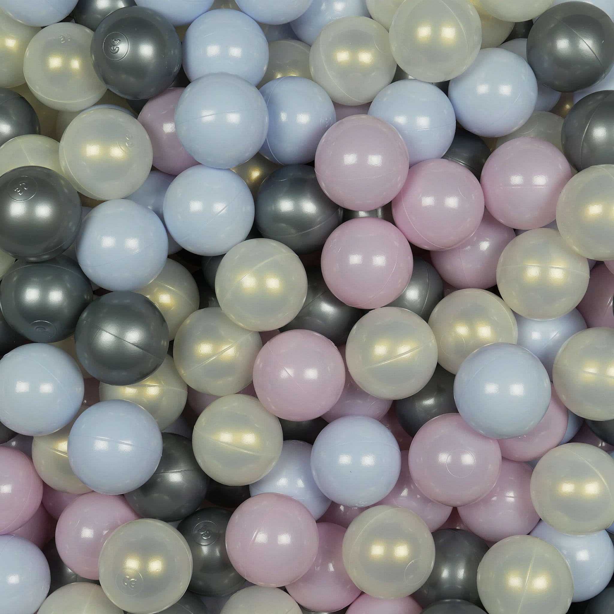 Balles de jeu ø7cm 100 pièces rose perle clair, bleu perle clair, iridescent, argenté