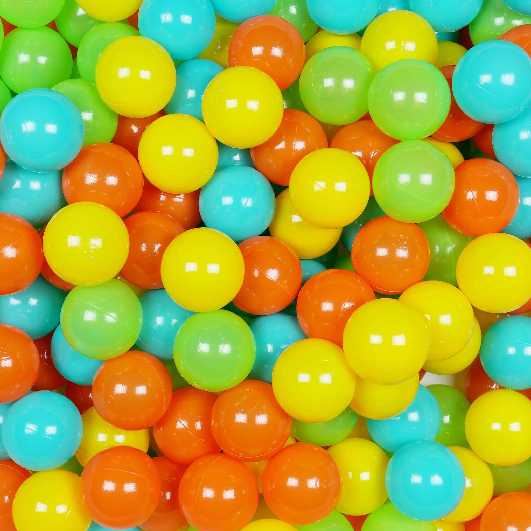 Balles de jeu ø7cm 200 pièces jaune, orange, céladon, turquoise