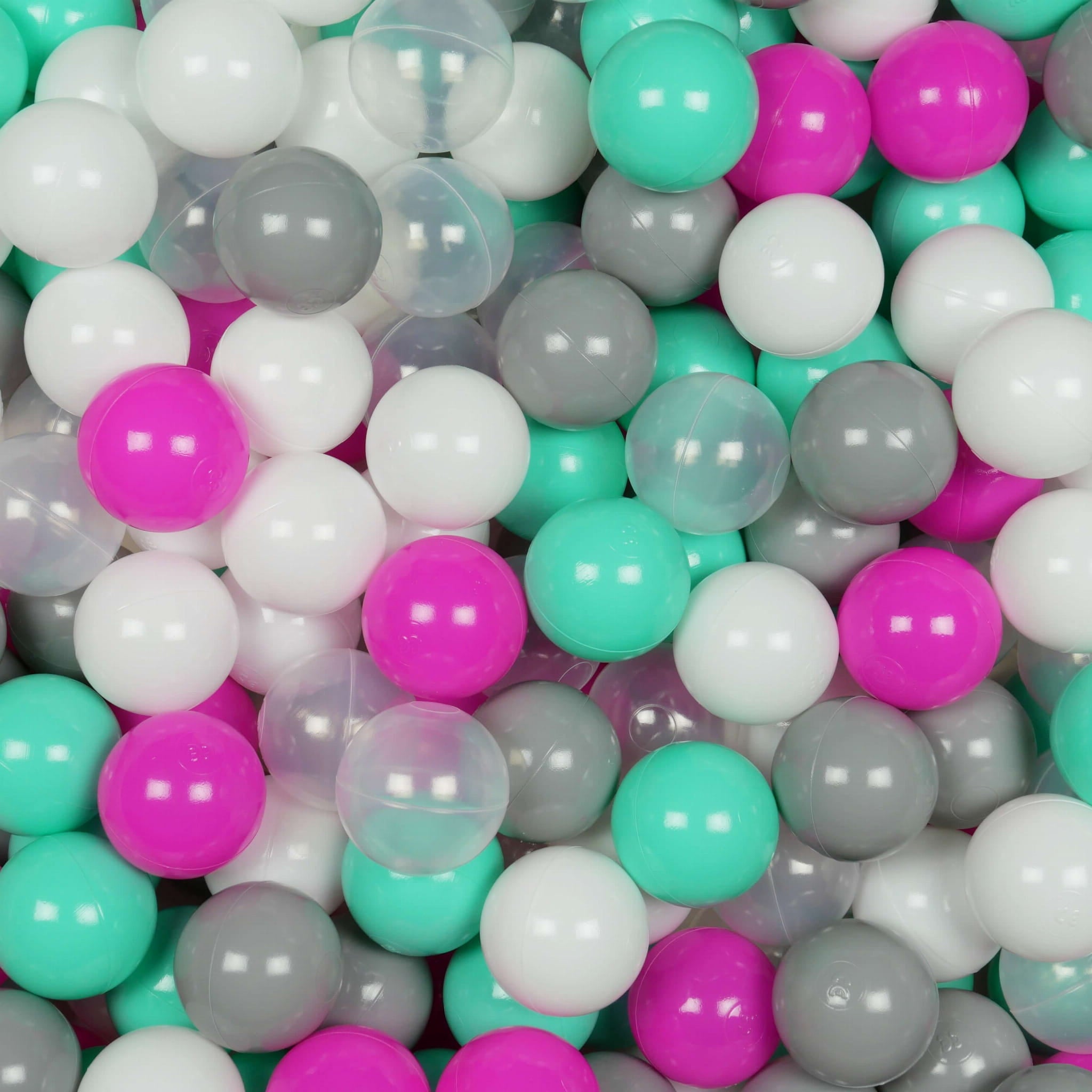 Balles de jeu ø7cm 300 pièces blanc, rose, menthe, gris, transparent