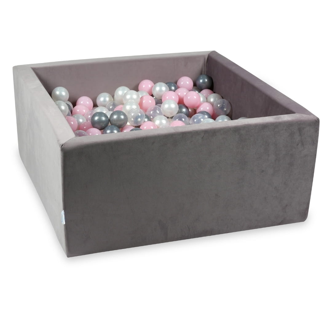 Piscine à Balles 90x90x40 Velvet lilac avec balles 400 pcs (perlé, transparent, argenté, rose clair)