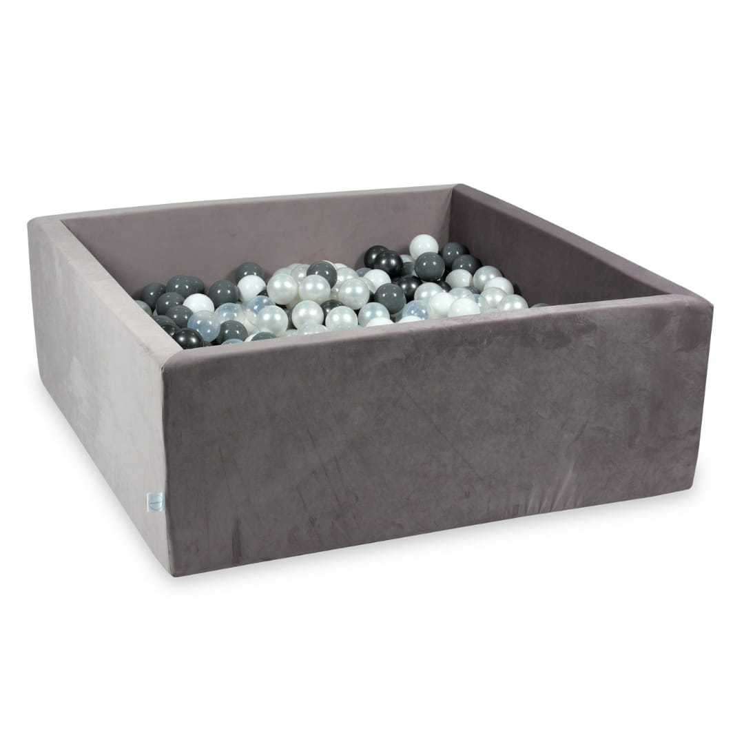 Piscine à Balles 110x110x40 Velvet lilac avec balles 600 pcs (perle, gris, blanc, transparent, graphite métallique)