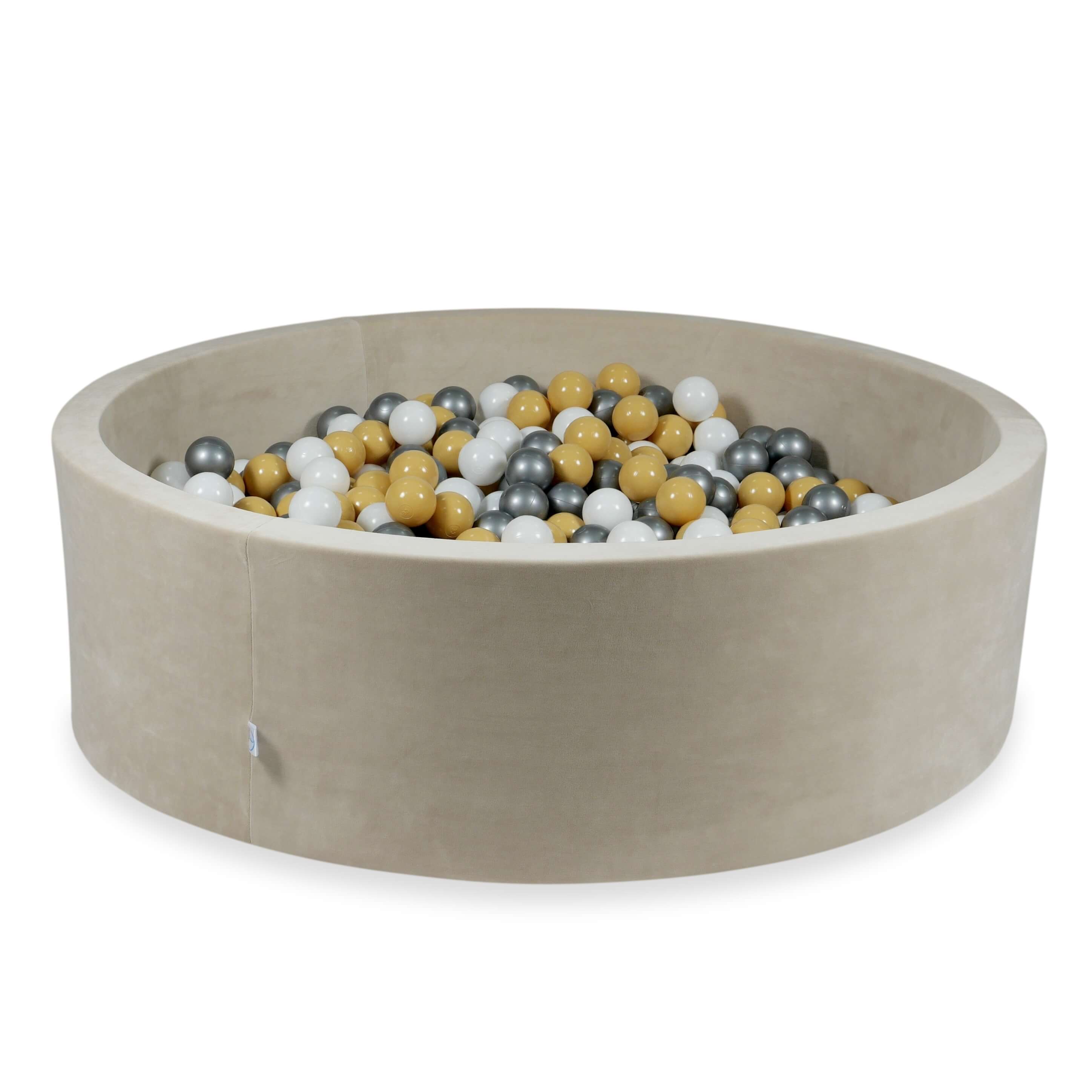 Piscine à Balles 130x40 Velvet Soft beige avec balles 700 pcs (beige, blanc, argent)