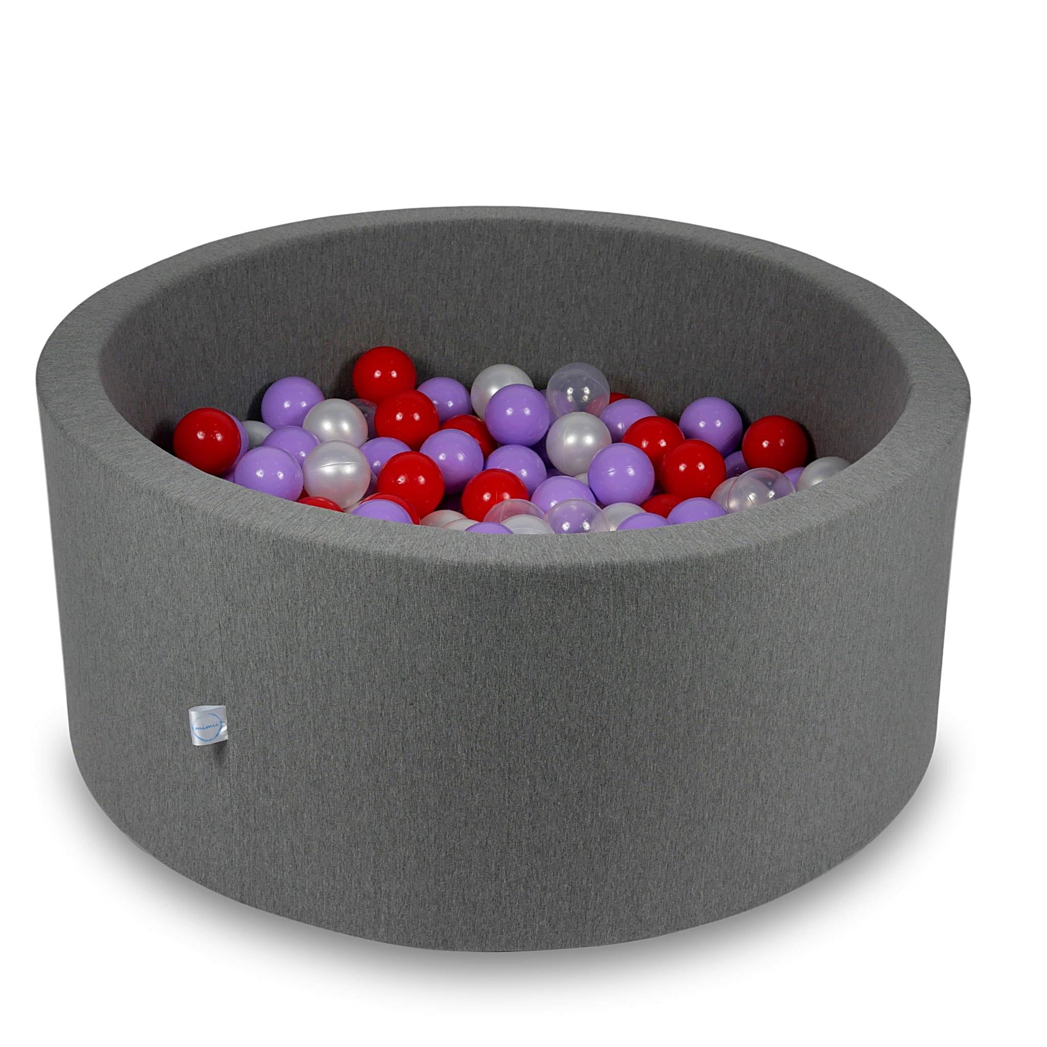 Piscine à Balles 90x40cm grise avec balles 300pcs (transparent, perle, bruyère, rouge)
